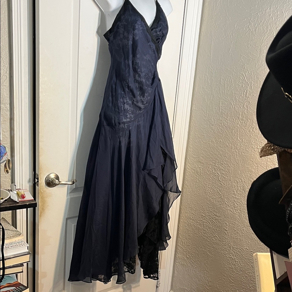 Meghan LA Navy Asymmetrical Midi Dress
